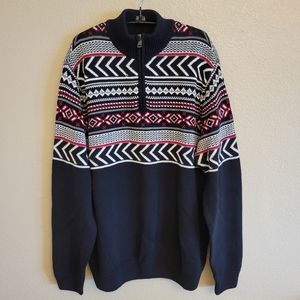 CHAPS Mens LARGE Winter Sweater Cotton 1/4 Zip Knit Black